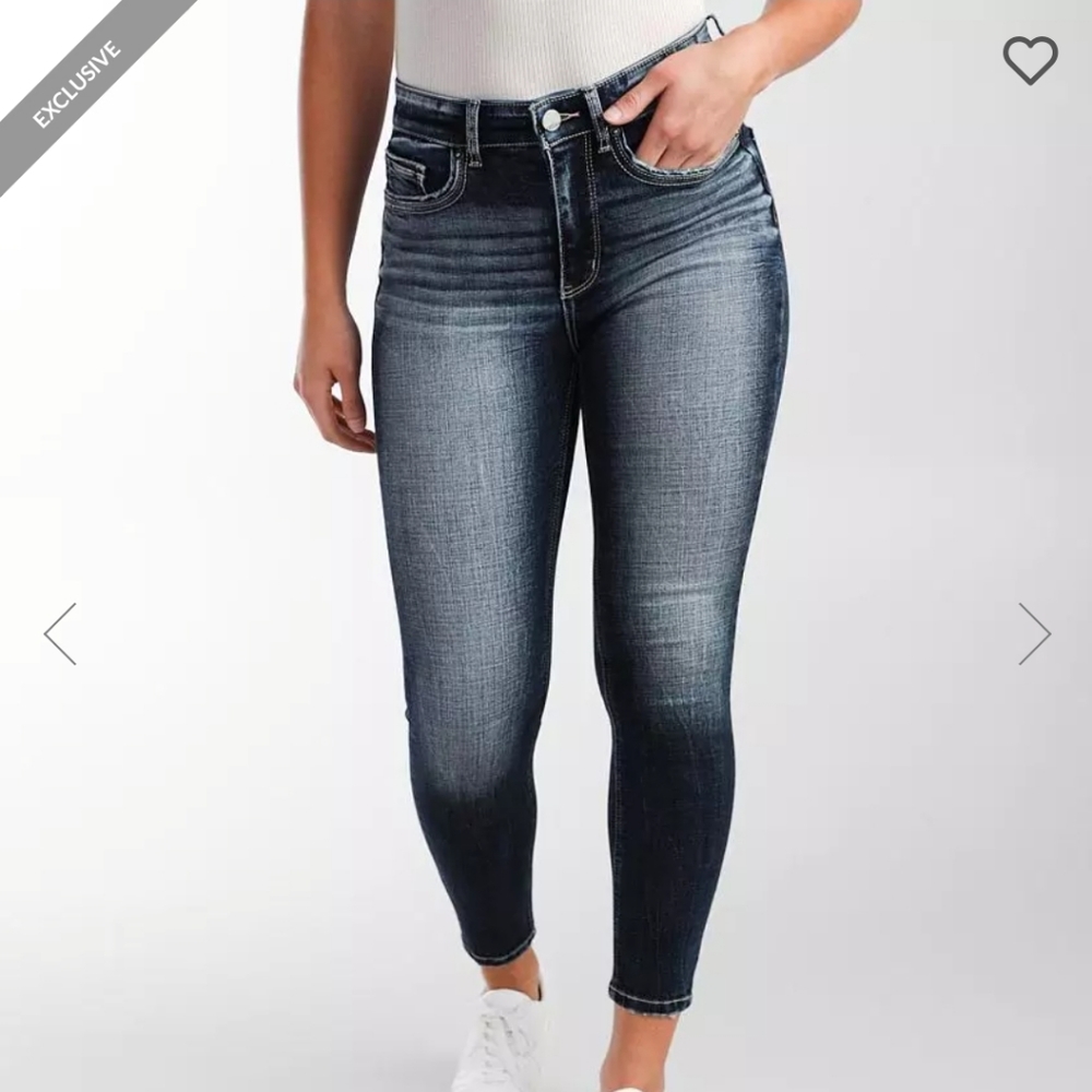 Buckle ankle skinny stretch jeans